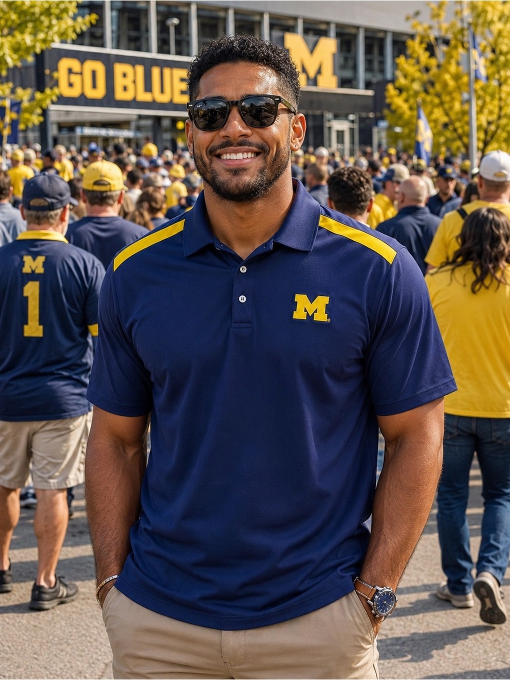 Michigan Wolverines Performance Polo Men XL Blue Yellow NCAA Short Sleeve Shirt